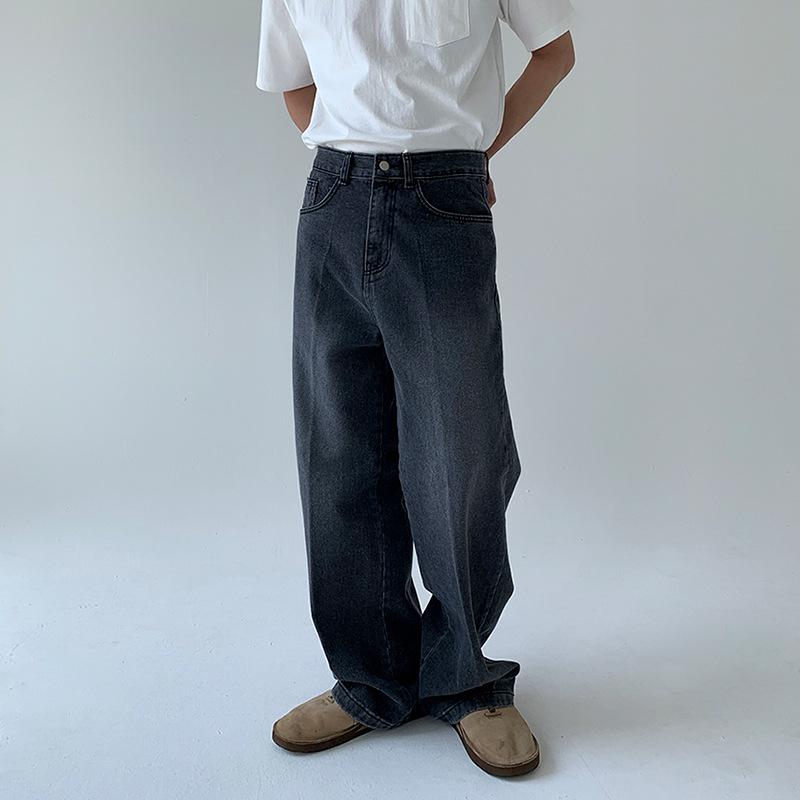 ジーンズ メンズ デニムパンツ ストレート ルーズ ウォッシュド加工 ダメージ加工 ゆったり 韓国風 カジュアルパンツ ジーパン ロングパンツ