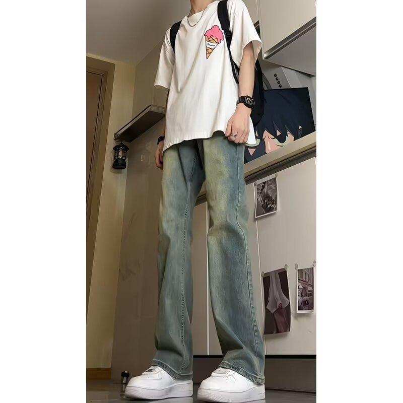 ジーンズ メンズ 男性用 ストレート マイクロフレア 美脚 デニムパンツ ウォッシュ加工 ジーパン スキニー ストレッチ 薄手 春秋 ブラック グレー ブルー
