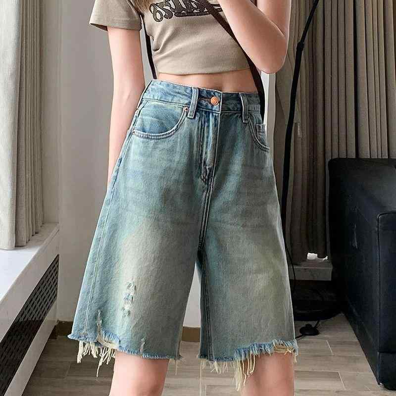ハーフパンツ レディース 高品質 柔らかデニム 春夏 ハイウエスト 5分丈 カットオフ ダメージ加工 ジーパン ジーンズ キュロット ズボン 青