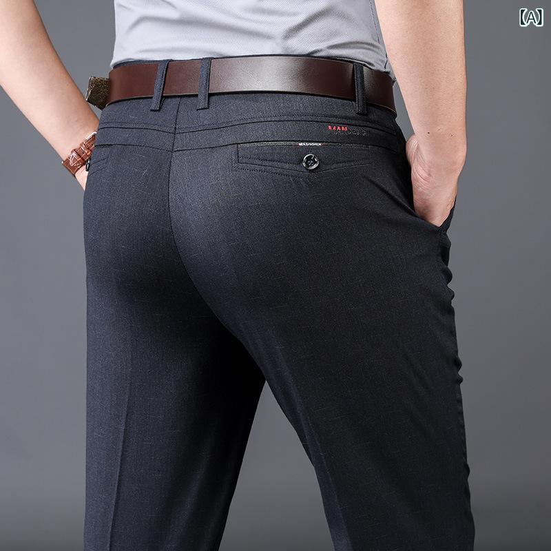 メンズ ズボン・パンツ 男性用 カジュアルパンツ ビジネスカジュアル スラックス ストレート 中年 向け コットン 混紡 伸縮性 無地 春 秋 黒 紺 グレー