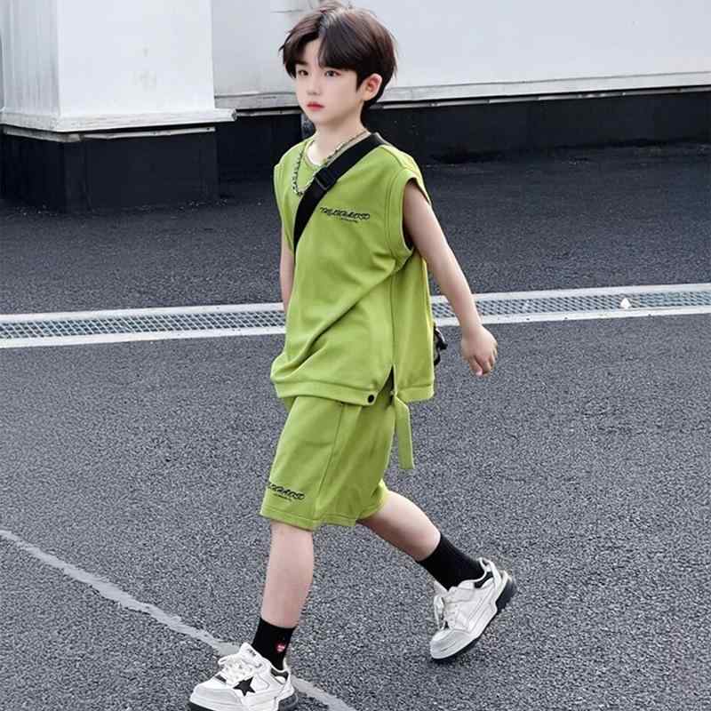 キッズ ボーイズ タンクトップ ハーフパンツ 上下セット 子供服 スポーツ ストリート ダンス ウェア 2点セット 薄手 夏 綿85%