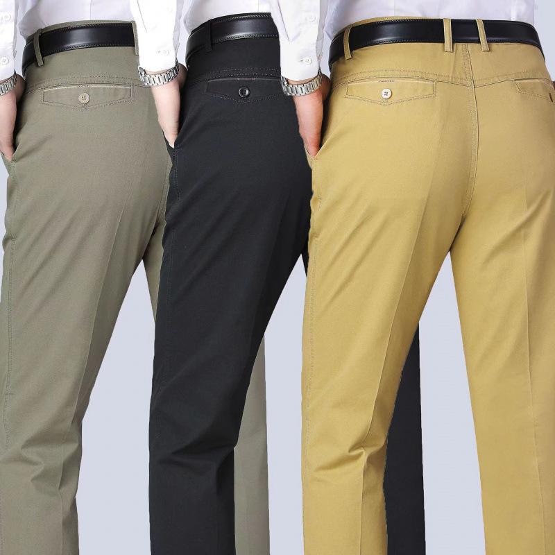 パンツ メンズ 男性用 ズボン コットンパンツ ストレートパンツ スラックス 高腰 秋物 厚手 薄手 春秋 ブラック 黒 カーキ ネイビー 紺 グレー ミリタリーグリーン