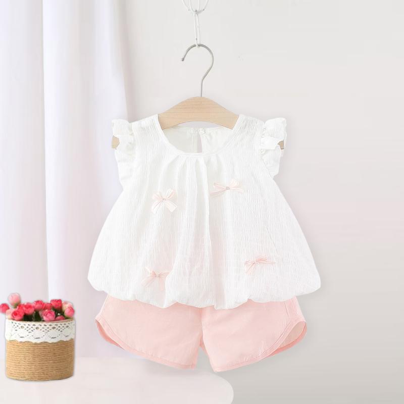 子供用セットアップ パンツセット 女児 夏物 半袖 短パン 上下セット 2点セット 幼児 かわいい 80 90 100 110 ピンク系 グリーン