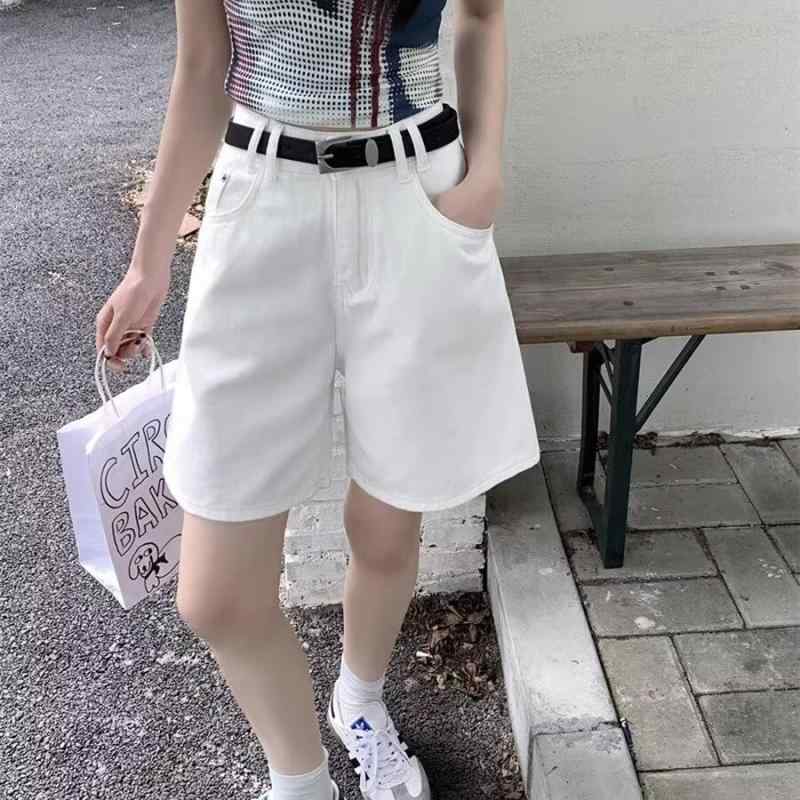 デニム レディース ハーフパンツ 高見え ワイド ゆったり ストレート ホワイト ライトブルー 大きいサイズ XS S M L XL 2XL 3XL 4XL 高身長 スタイルアップ
