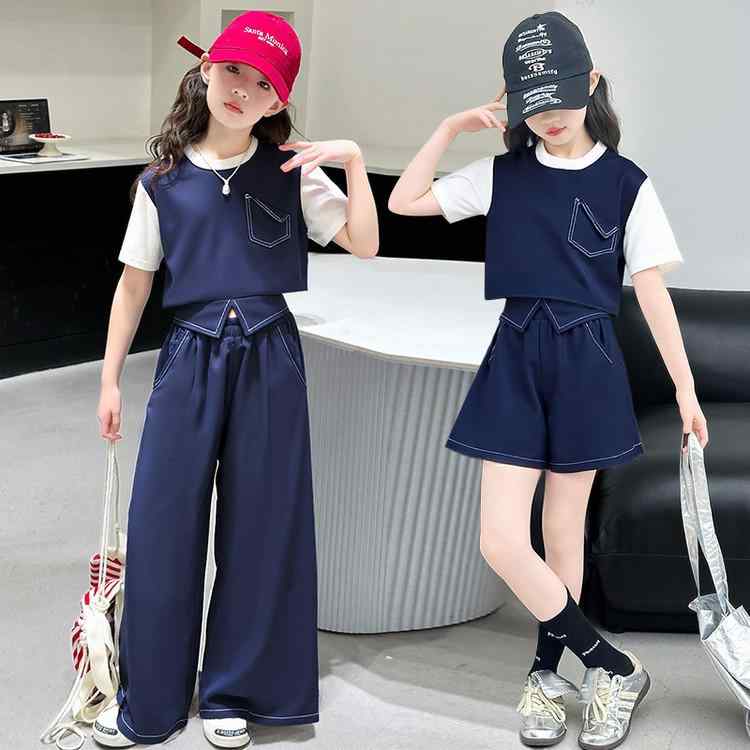 キッズ ガールズ デニム セットアップ 夏服 子供服 半袖 トップス ジーンズ パンツ 2点セット 普段着 おしゃれ かわいい 韓国風 120cm 130cm 140cm 150cm 160cm 170cm 180cm