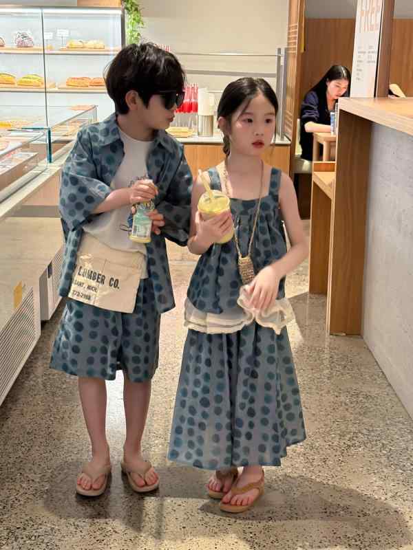 子供服 上下セット 半袖 短パン 夏物 ドット柄 かわいい 薄手 男の子 女の子 普段着