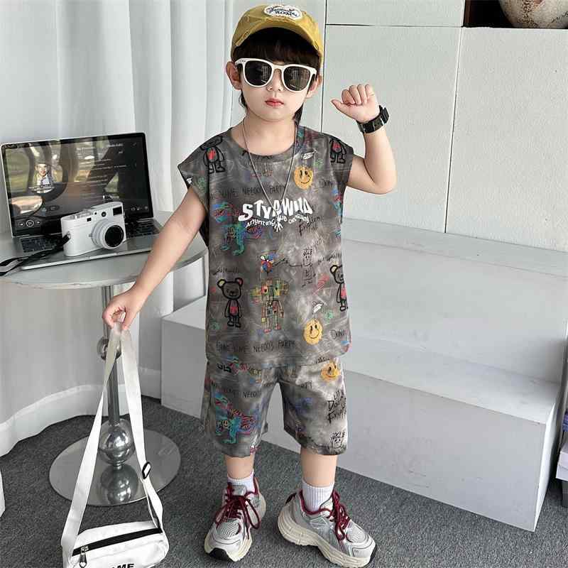 キッズ 夏服 半袖 Tシャツ ショートパンツ 上下セット 子供服 男の子 カジュアル スポーティー 薄手 通園 通学 普段着 グレー ホワイト