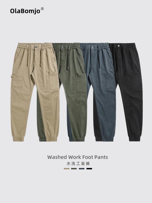 パンツ メンズ 男性用 カーゴパンツ ワークパンツ ストレートパンツ ミリタリーパンツ ウォッシュ加工 コットン 綿 春秋 カジュアル 普段使い カーキ 軍緑 グレー ブラック