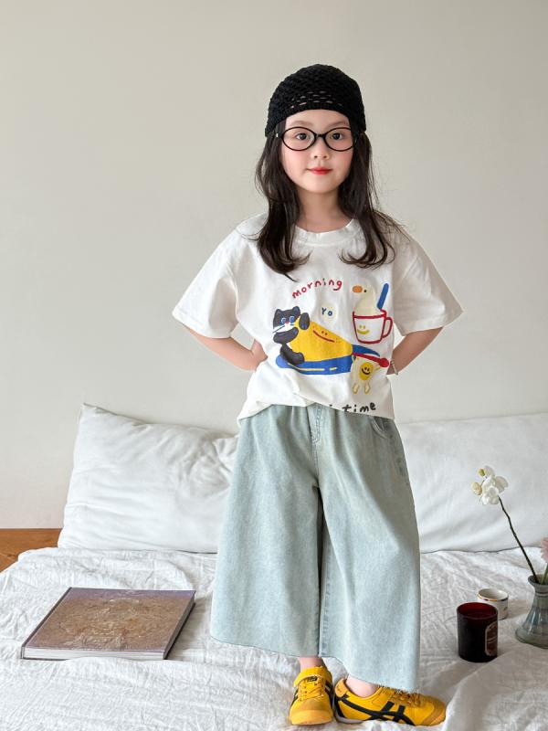 キッズ ガールズ 子供服 上下セット 半袖 Tシャツ デニムパンツ 薄手 A類 カットソー パンツセット 通園 通学 春夏