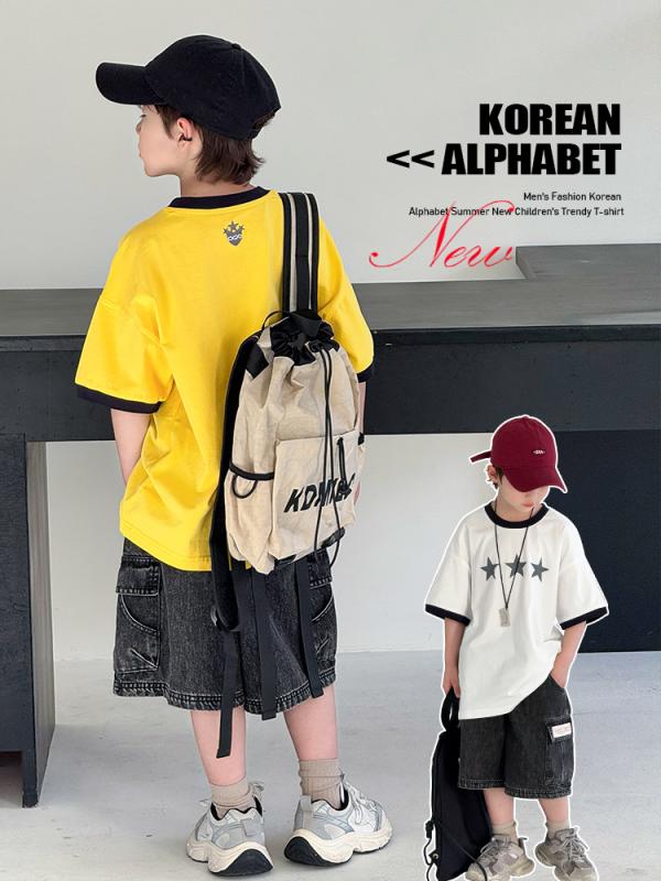 キッズ 男の子用 半袖Tシャツ 短パン 上下セット 5歳 6歳 7歳 8歳 9歳 10歳 11歳 12歳 13歳 14歳 15歳 16歳 薄手 綿100% 普段着 部屋着 韓国風