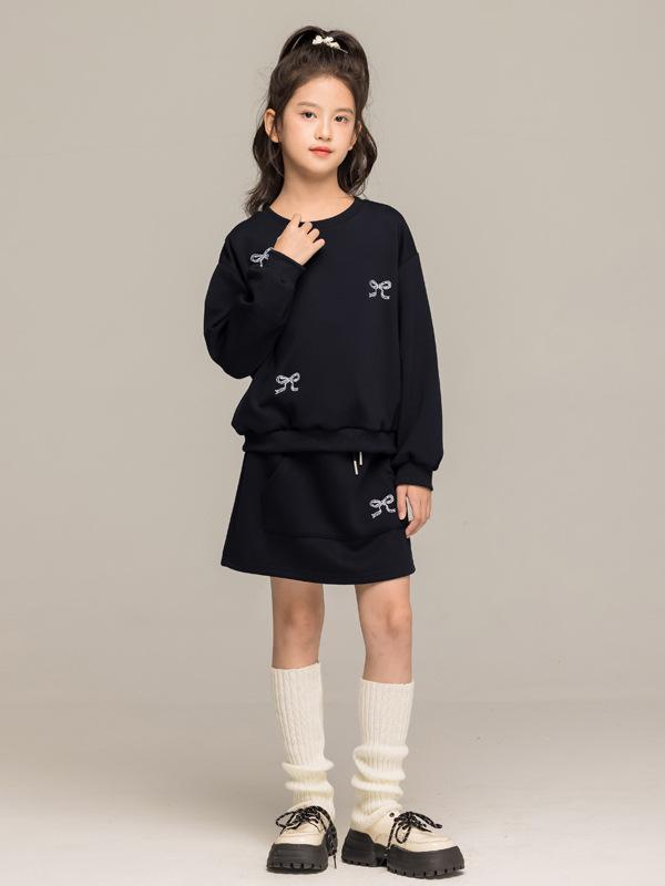 子供服 スウェット セットアップ 女の子 秋物 2点セット ミドル丈 プリーツスカート 上下セット カジュアル 普段着 発表会 習い事 紺