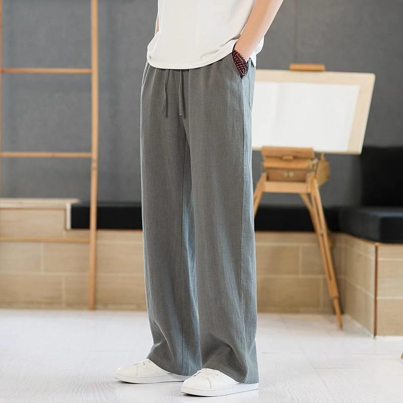 麻パンツ 男性用 ストレートパンツ ワイドレッグパンツ リネンパンツ 中国風 メンズ ズボン ルームウェア 普段使い 薄手 春