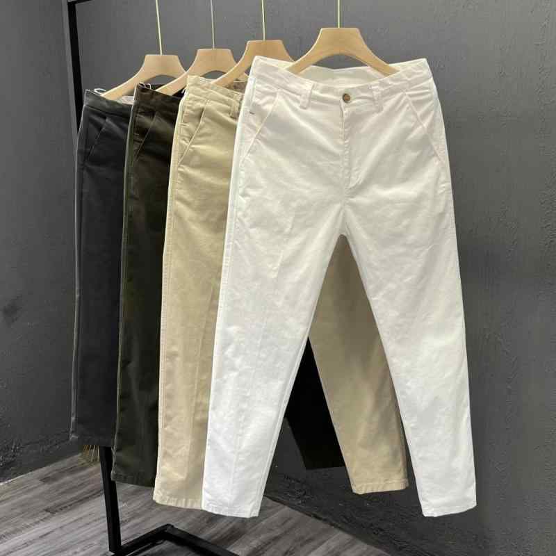 パンツ 男性用 ストレートパンツ コットン 高伸縮 春物 薄手 9分丈 カジュアルパンツ 黒 白 カーキ 緑 紺