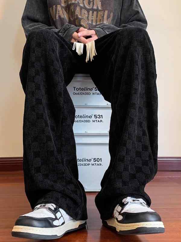 パンツ メンズ 春秋用 格子柄 スポーツ ウェア 男性用 黒 ストレート ズボン カジュアル ゆったり 大きいサイズ