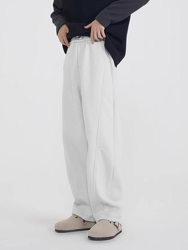 パンツ 男性用 ワイドレッグパンツ ストレートパンツ リラックスパンツ 無地 ポリエステル 伸縮性 ウエスト紐 ブラック グレー ホワイト アウトドア 普段使い