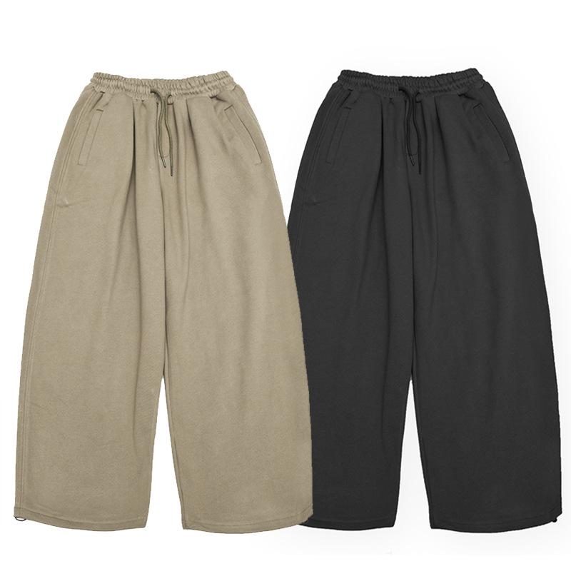 スウェットパンツ メンズ 成人男性用 ズボン ワイドレッグパンツ カーゴパンツ ルーズフィット ドローストリング 無地 綿織物 心地好い スポーティ 伸び伸びする イージーパンツ 黒いこと系 カーキ