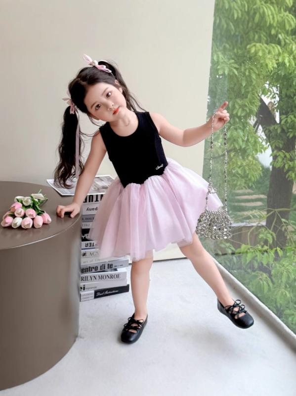 ワンピース 女の子 バレエ風 チュール ノースリーブ 春夏 子供服 膝丈 ブラック かわいい 90cm 100cm 110cm 120cm 130cm 140cm