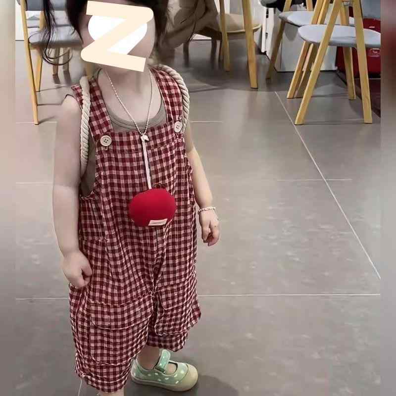 子供服 女の子 オーバーオール 春夏秋 格子柄 ロングパンツ 薄手 カジュアル セットアップ かわいい ガールズ ベビー キッズ 80cm 90cm 100cm 110cm 120cm 130cm