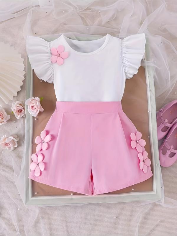 子供服 セットアップ 女の子 半袖トップス 花柄 ショートパンツ 2点セット かわいい おしゃれ 夏服 普段着 幼稚園 保育園 小学生 3歳 4歳 5歳 6歳 7歳 8歳