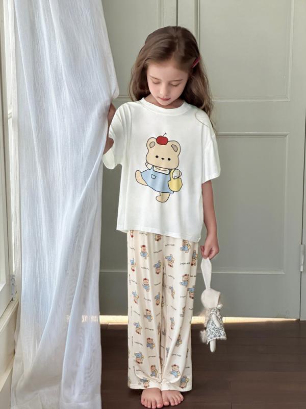 パジャマ キッズ 女の子 子供 半袖 Tシャツ ワンピース 短パン 長ズボン 部屋着 上下セット 接触冷感 再生繊維 薄手 かわいい 夏