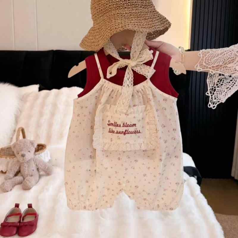 ロンパース ベビー服 女の子 夏物 韓国風 セットアップ 上下セット 花柄 ノースリーブ コットン 薄手 かわいい 幼児 赤ちゃん 4,728円