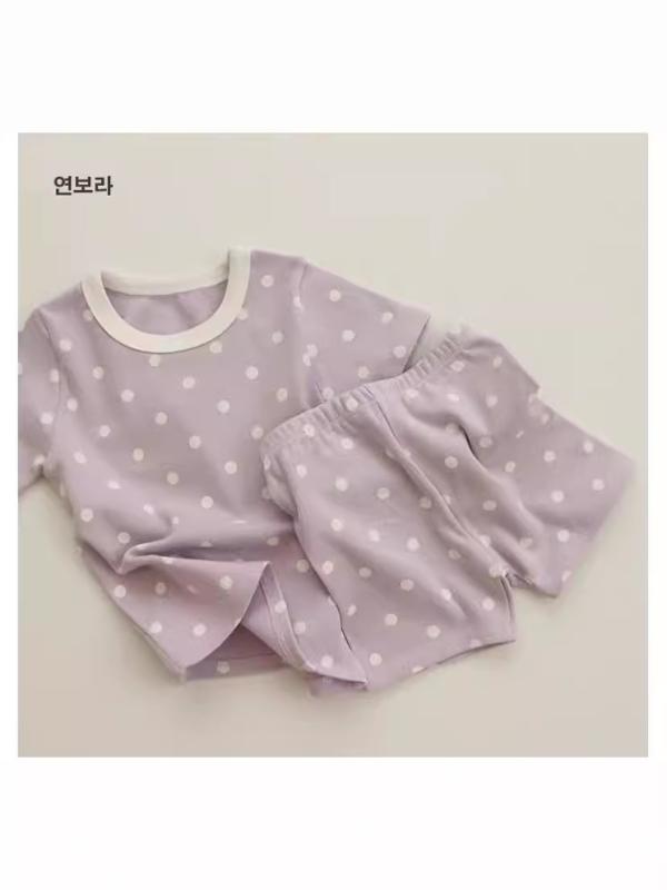 子供服 ベビー服 半袖 短パン セットアップ 水玉 ドット柄 パジャマ 部屋着 綿100％ かわいい 韓国風 春夏 パープル ピンク系 グリーン 70 80 90 100