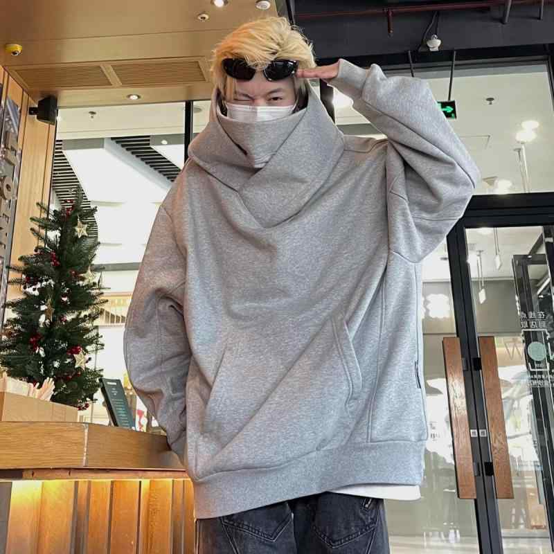 パーカー メンズ 春秋冬 高襟 スウェット トレーナー フード付き トップス スエット 厚手 暖かい ゆったり 無地 カジュアル ストリート スポーティー 普段使い 学生