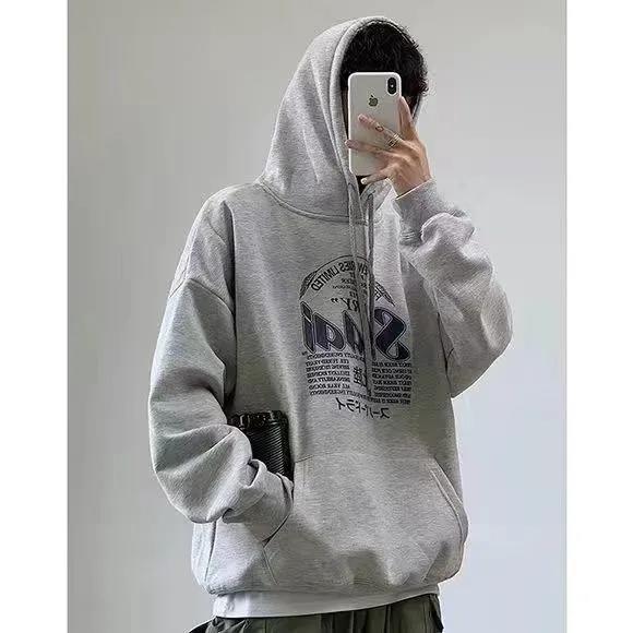 パーカー メンズ 男性用 長袖 プルオーバー コットン プリント 厚手 裏起毛 ゆったり 春秋冬 ストリート カジュアル