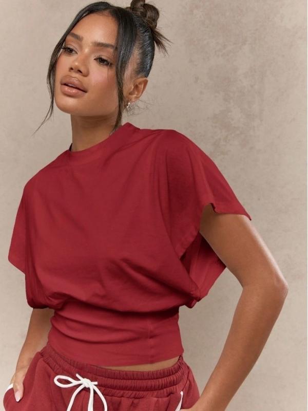 Tシャツ レディース 半袖 ラウンドネック トップス 無地 ゆったり 接触冷感 再生繊維 ドルマンスリーブ 春夏 カジュアル ストリート ホワイト ブラック レッド グリーン