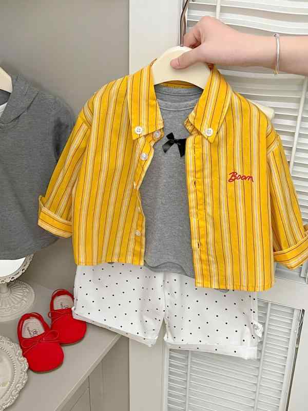 子供服 シャツ 女の子 春秋 ストライプ トップス 長袖 カットソー ベビー服 韓国風 かわいい 普段着