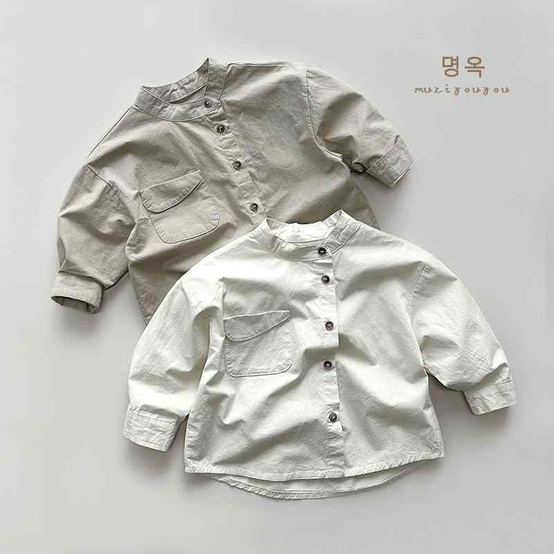 子供服 シャツ 長袖 春秋 男女兼用 韓国風 コットン トップス ベビー キッズ ナチュラル 無地 80 90 100 110 120 130 ベージュ カーキ