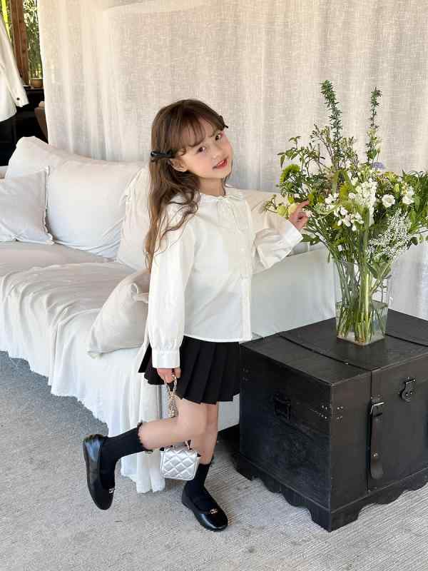 シャツ 子供服 女の子 丸襟 長袖 レース 春物 かわいい ガーリー トップス ブラウス キッズ ベビー 90cm 100cm 110cm 120cm 130cm 140cm 150cm