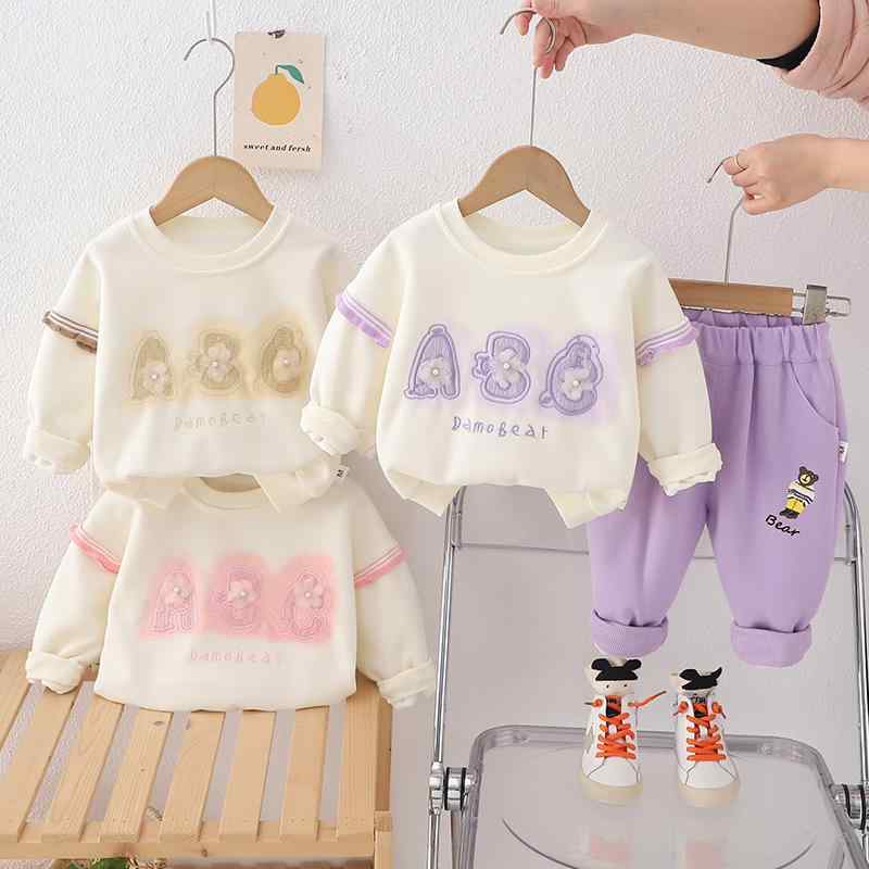 ベビー服 女の子 春秋 幼児 スウェット 上下セット 2点 80 90 100 長袖 トップス パンツ かわいい おしゃれ 韓国風 カートゥーン 綿