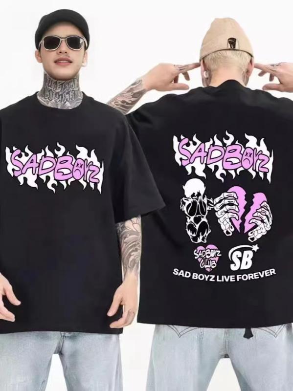 Tシャツ メンズ 半袖 コットン 原宿風 トップス ゆったり プリントTシャツ ストリート カジュアル 男性用 黒 白 グレー ピンク系