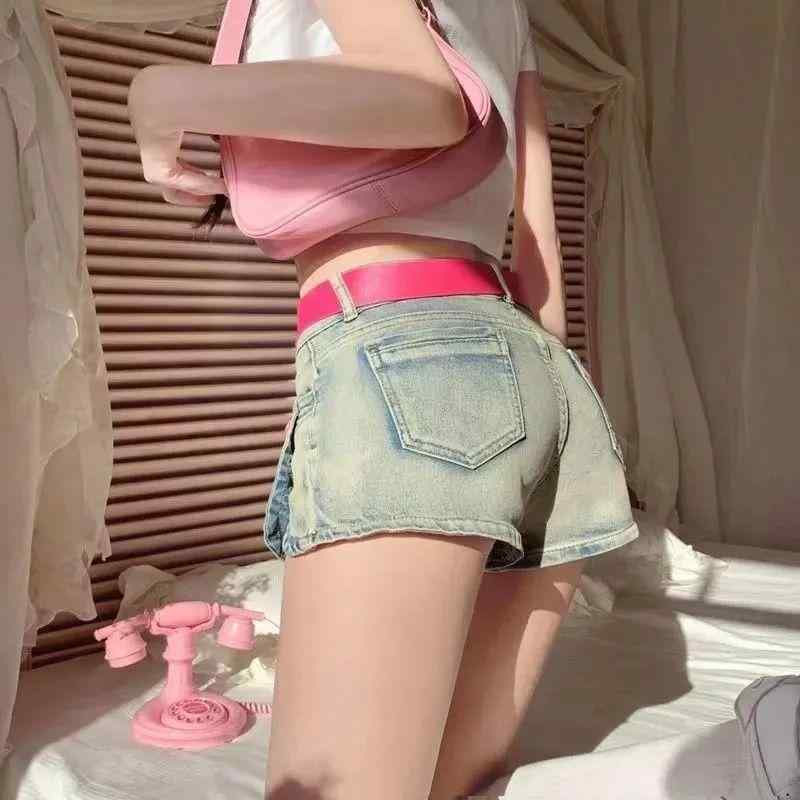 デニム レディース 超ミニ ホットパンツ ローライズ ショートパンツ タイト スリム ストレッチ ダメージ加工 ブルー ジーンズ ジーパン Gパン