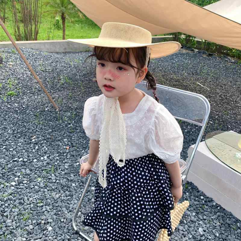 シャツ 女の子 ベビー 韓国子供服 半袖 トップス 薄手 通気性 ジャガード織り 白 かわいい 普段使い