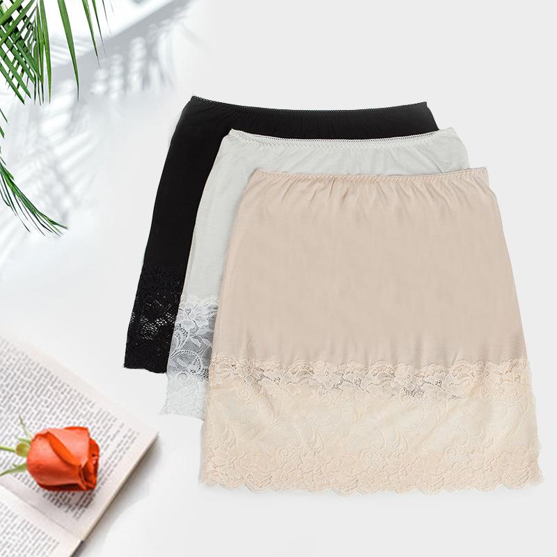 ワンピース レディース 真 silk シルク レース 春夏 透け防止 インナー スリップ チュニック Aライン ミディアム丈 白 黒