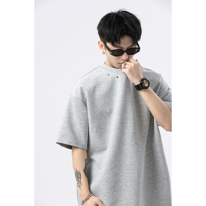 Tシャツ 男性用 半袖 コットン トップス 無地 薄手 重ね着風 春夏 ブラック ホワイト グレー