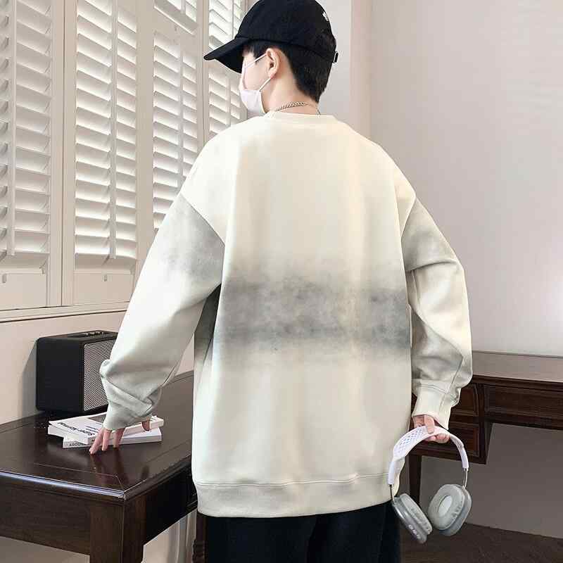 スウェット メンズ トレーナー カットソー 長袖 トップス プルオーバー 春秋 薄手 ポリエステル リラックス ウェア カジュアル 韓国風 ブラック アイボリー パープル