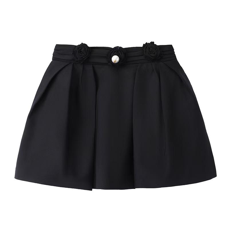 スカート レディース 春夏 レース Aライン ミニスカート 膝上丈 黒 ポリエステル 普段使い ガーリー かわいい