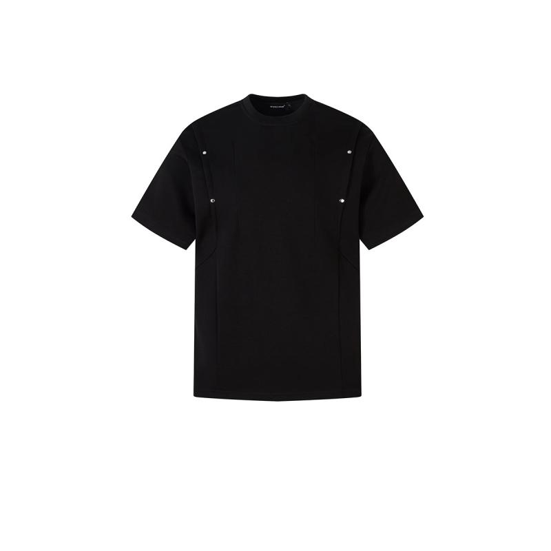 Tシャツ 男性用 レトロ 解体風 リベット 飾り付き 半袖 コットン トップス 黒 ブラック グレー ルーズ