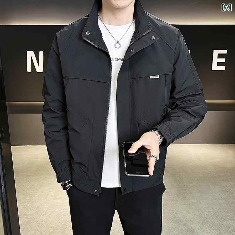 上衣 成人男性用 上衣 照明ランプ色合い ポリエステル 耐摩耗 防風 無地 黒いこと カーキ緑であること 象牙色