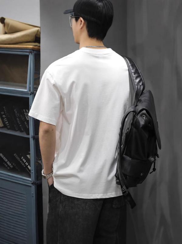 Tシャツ メンズ 男性用 半袖 コットン トップス 丸首 刺・墸 カジュアル ゆったり ブラック ホワイト 春夏