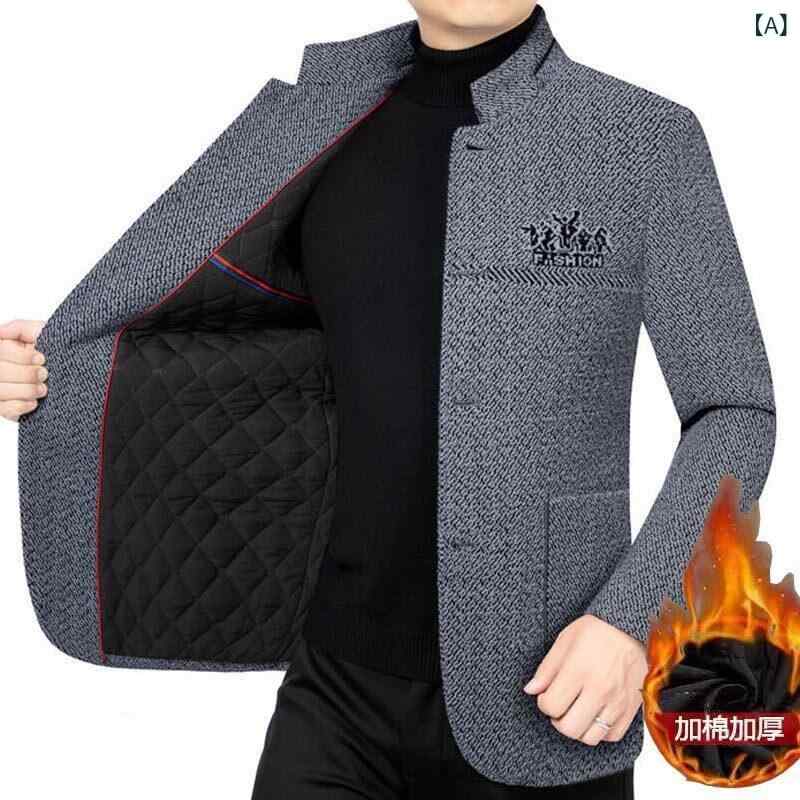 上衣 成人男性用 秋冬 朦々たる 羊毛混 立襟 商行為 心地よい 耐摩耗性 薄墨色 紺色 珈琲色