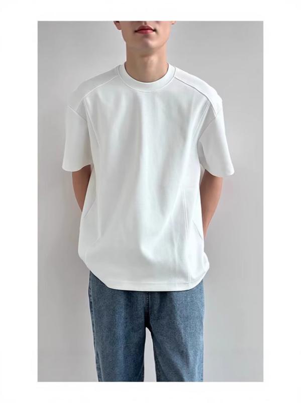 Tシャツ メンズ 半袖 コットン トップス 韓国風 ゆったり 無地 薄手 カジュアル スタイル 普段使い 部屋着 ホワイト ブラック