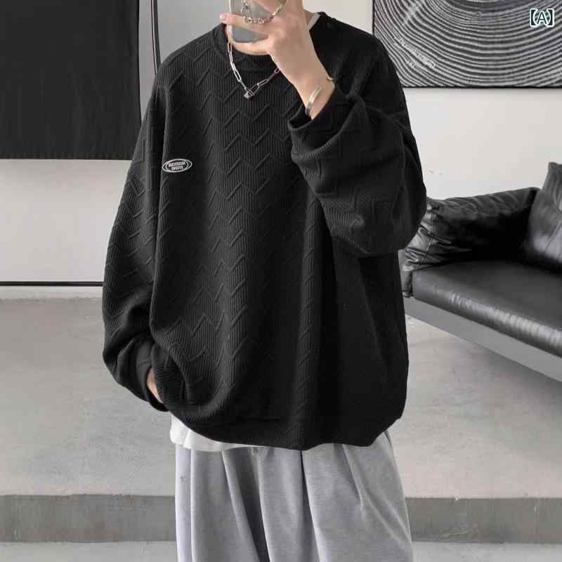 トレーナー メンズ 男性用 トップス プルオーバー スウェットシャツ 長袖 ルーズフィット カジュアル 普段使い 部屋着 ポリエステル 春秋 黒 ブラック グレー ホワイト