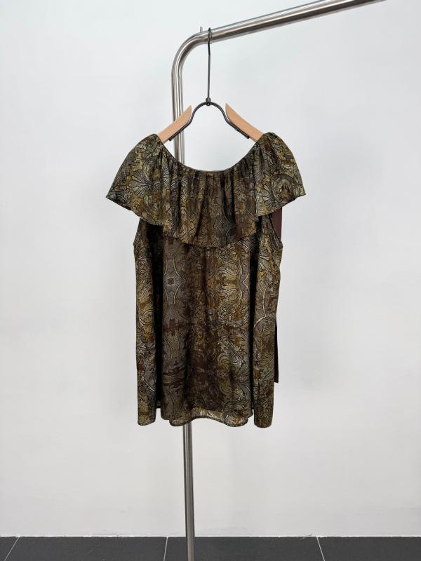 Tシャツ レディース ノースリーブ ブラウス 銅アンモニア繊維 プリント レトロ ゆったり ラウンドネック フリル 花柄 春夏