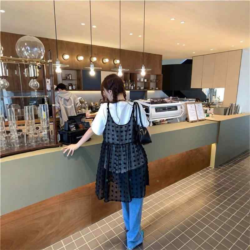 レディース ワンピース 吊り帯 無袖 ミドル丈 仙女スカート 網? レース 刺繍 植物花柄 ポリエステル 混紡 ゆったり腰回り セットイン袖 ルーズフィット セットアップ 白色 ブラック 秋 秋冬 ボヘミアン ヴィンテージ かわいい フェミニン レイヤー