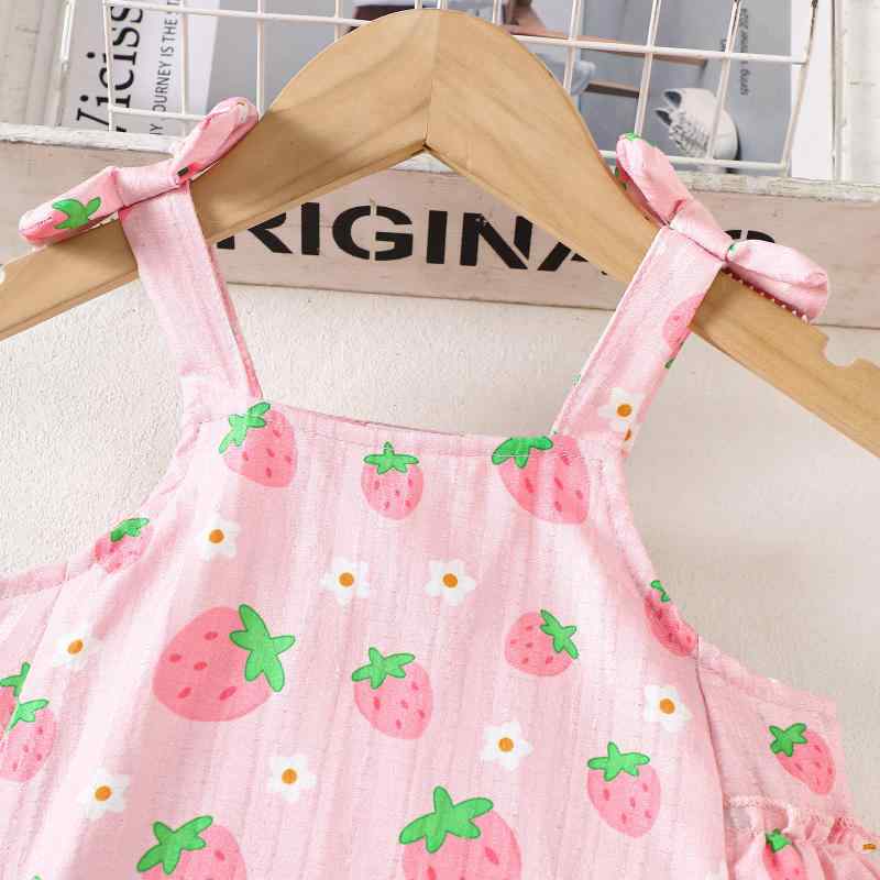 キッズ 女の子 セットアップ ピンク系 ストロベリー柄 花柄 キャミソール フリル 伸縮性ウエスト 短パン パンツ