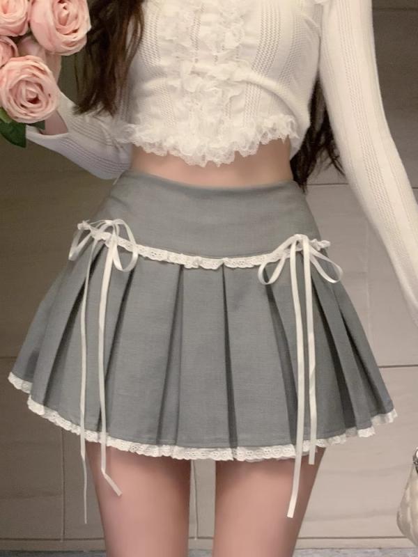 スカート レディース 春夏 レース 花柄 フリル Aライン ハイウエスト ミニスカート ショート丈 灰色 黒 プリーツ かわいい